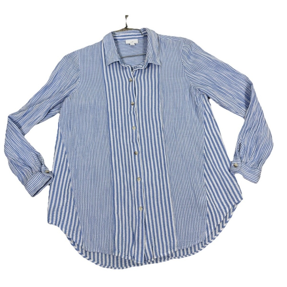 J. Jill Long Sleeve Blue And White Striped Gauze Button Up Tunic Top Women's M - Picture 7 of 11